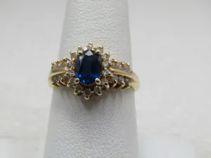 Vintage 14kt Sapphire & Diamond Ring, Signed Exquisite, Sz. 7,75