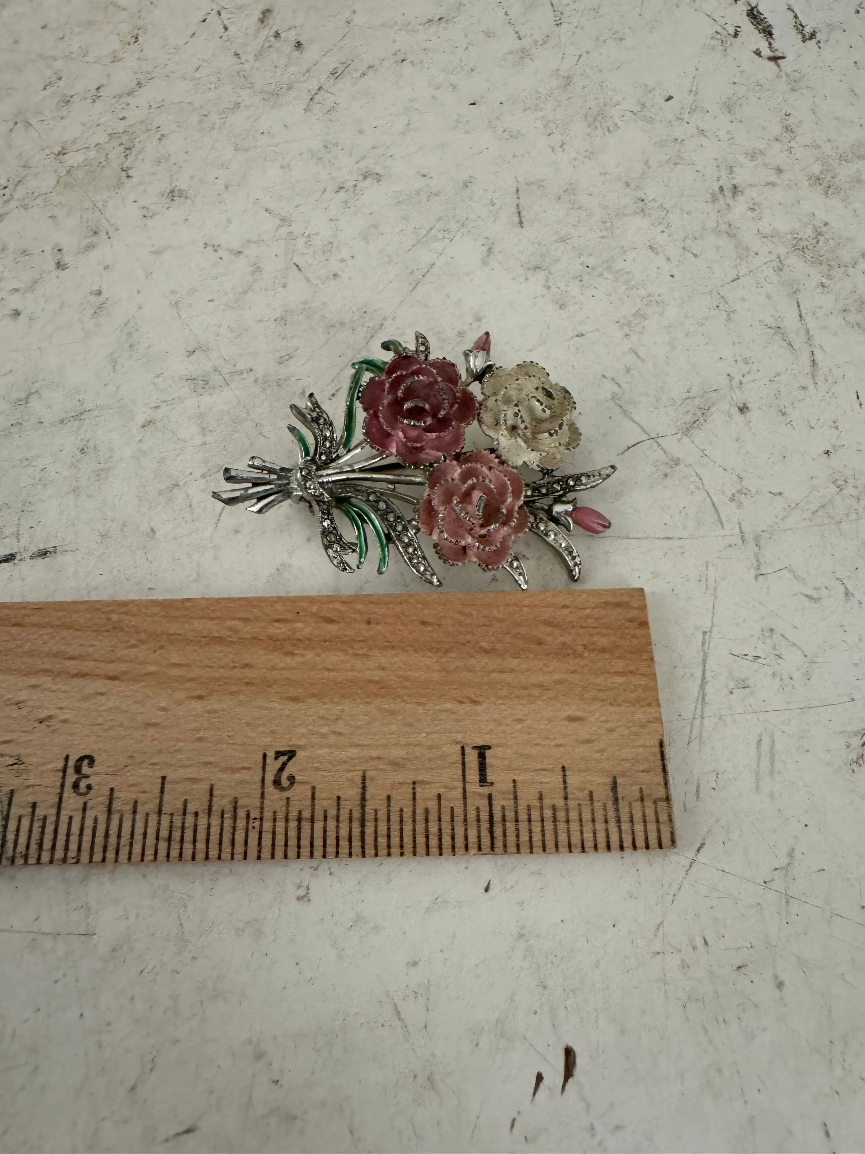 Vintage Exquisite Brooch, Carnation 1950s Birthday Series, enamel flower