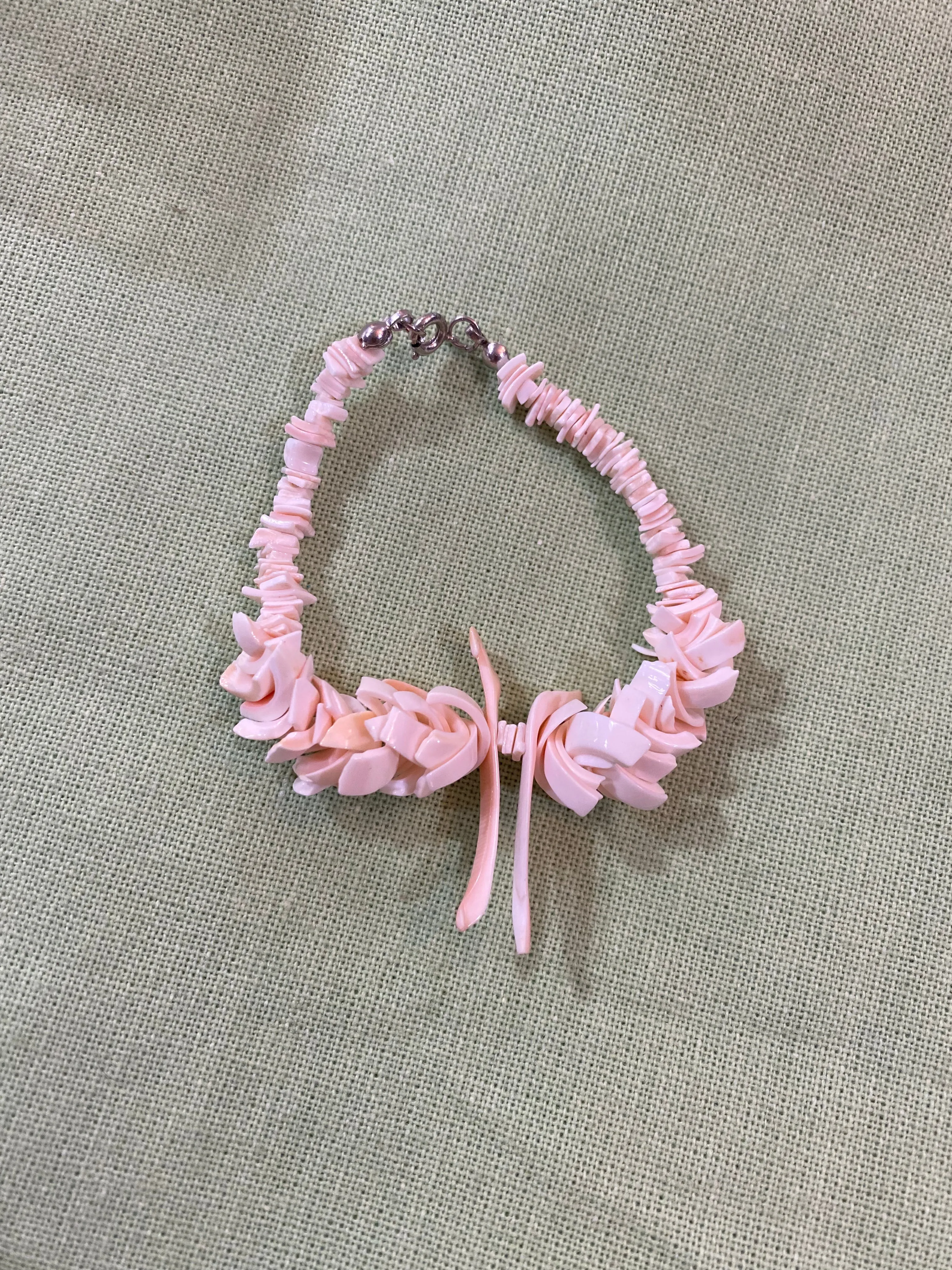 Vintage Pink Carved Shell Bracelet - Handmade Coastal Jewelry