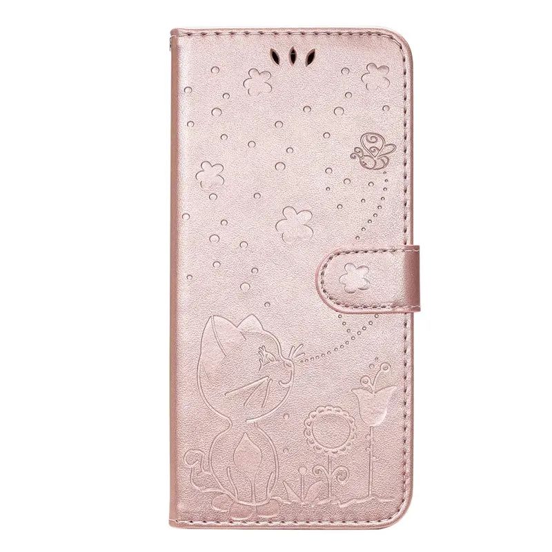 Wallet Cat And Bee Embossed Leather Cover For Redmi A2 Lite Xiaomi 13 Pro 12 Pro 12T 11T 10 Pro Cover