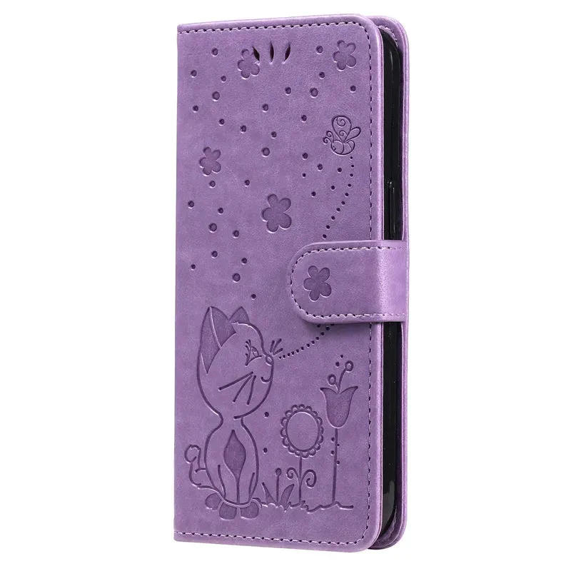 Wallet Cat And Bee Embossed Leather Cover For Redmi A2 Lite Xiaomi 13 Pro 12 Pro 12T 11T 10 Pro Cover