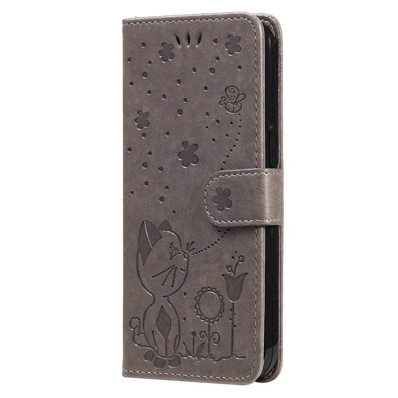 Wallet Cat And Bee Embossed Leather Cover For Redmi A2 Lite Xiaomi 13 Pro 12 Pro 12T 11T 10 Pro Cover