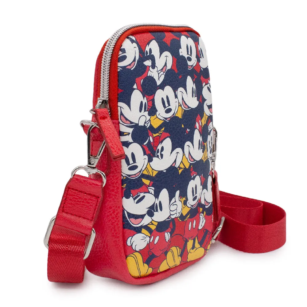 Wallet Phone Bag Holder - Mickey Mouse Poses Stacked Red