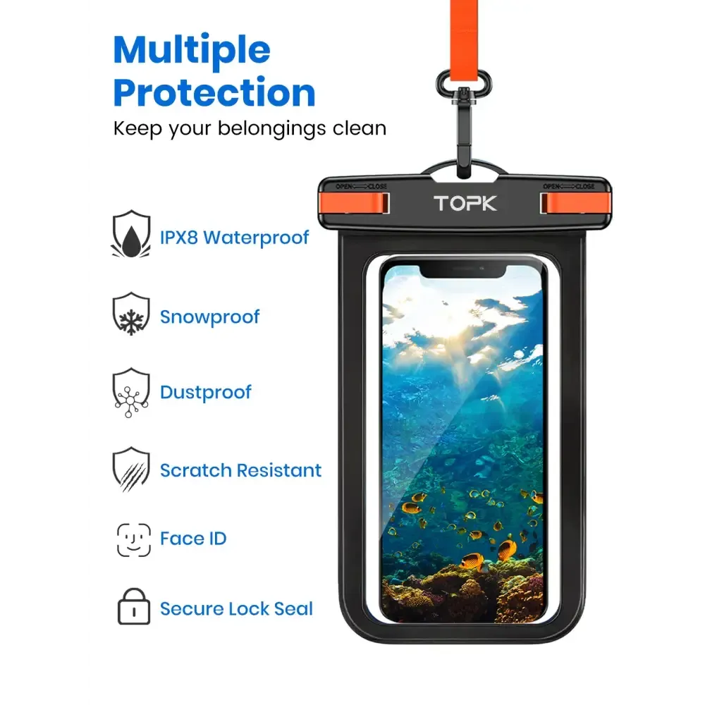 Waterproof Phone Pouch 1 Pce, Universal IPX8 Waterproof Phone Case Dry Bag with Lanyard for iPhone/Samsung Up to 7.0 inch