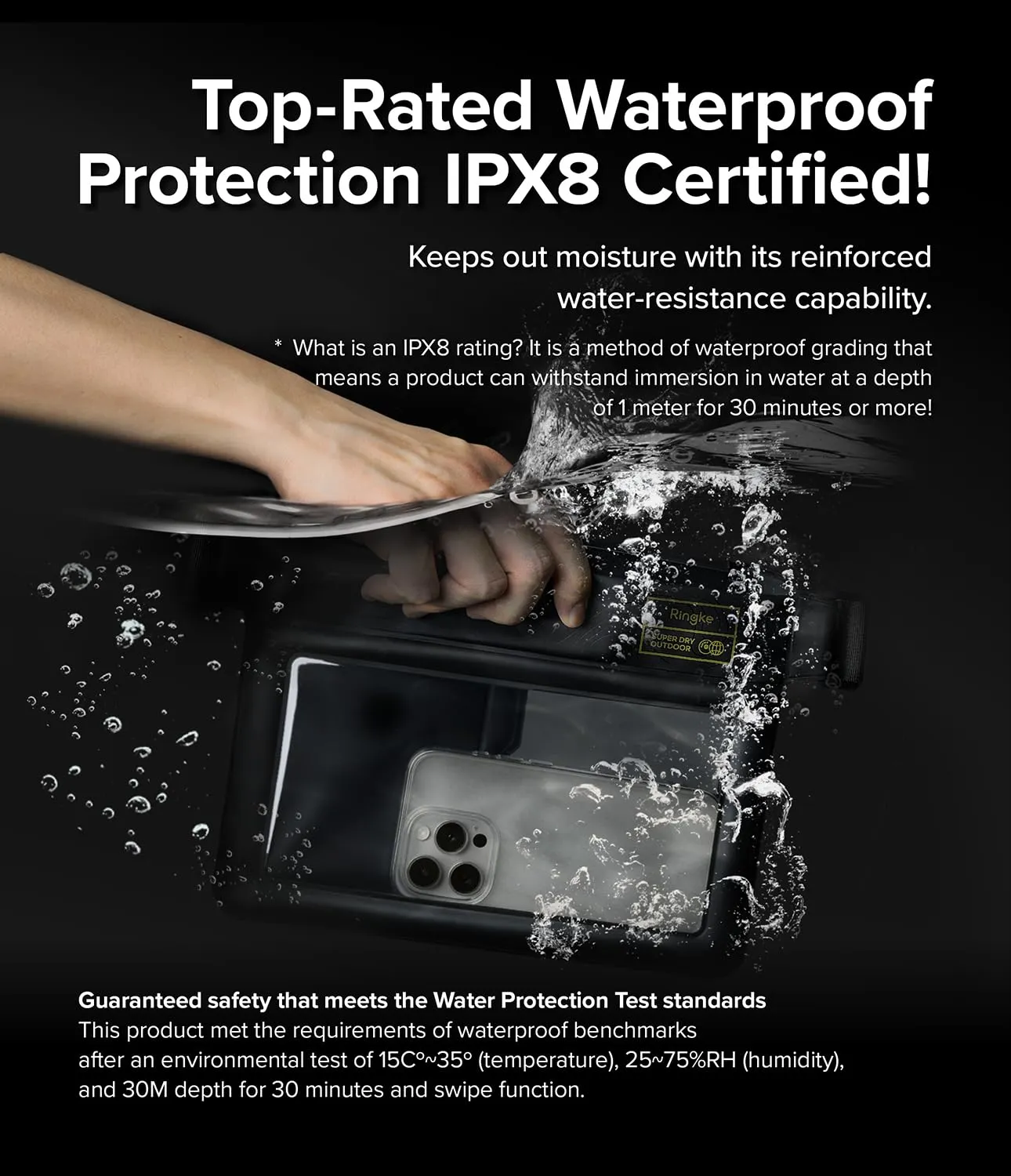 Waterproof Sling Bag IPX8 Underwater Phone Case | One Touch Lock Air Pocket Float Universal Durable Crossbody Dry Bag | Black