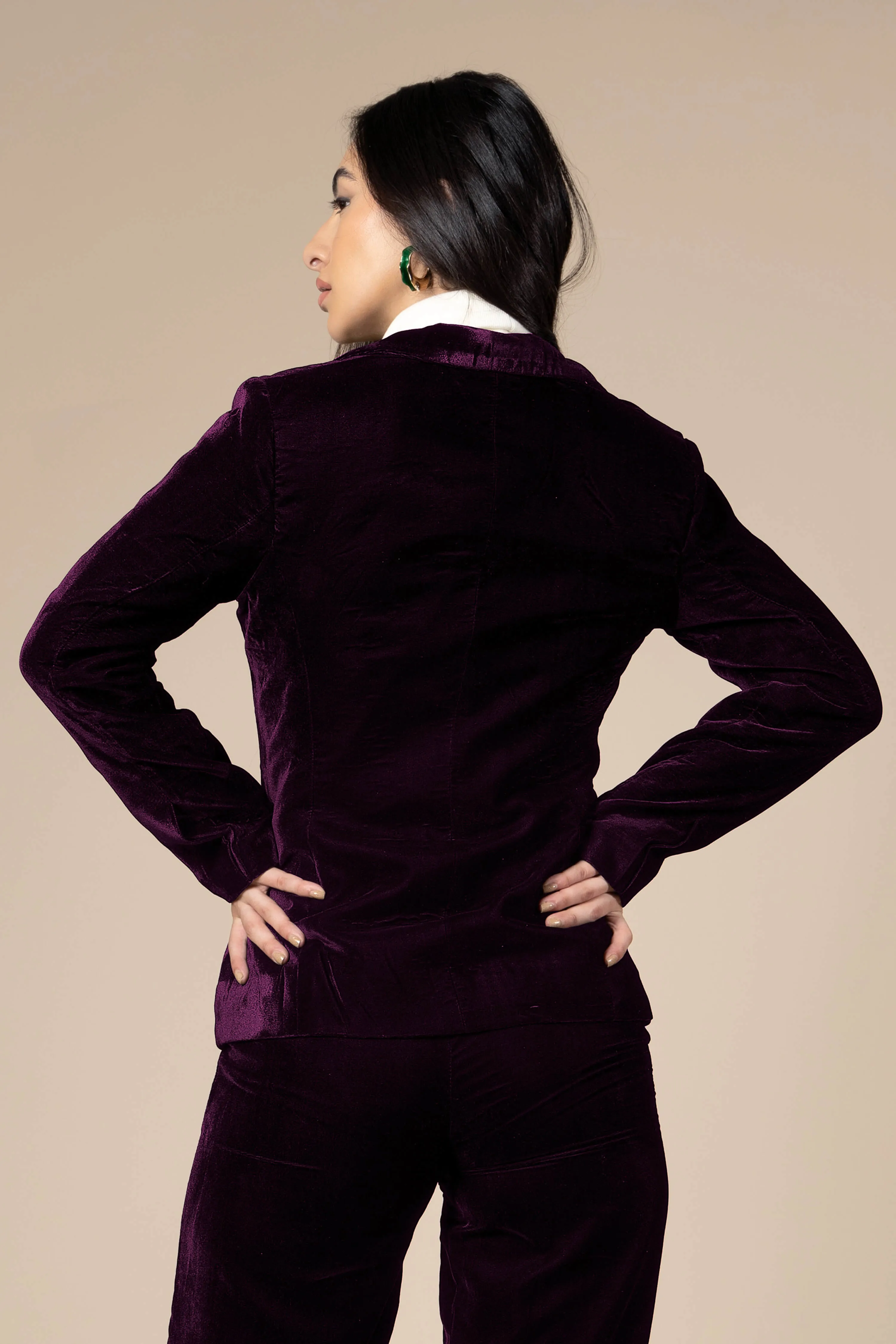 Wine Dual Tone Luxurious Velvet Blazer For Women