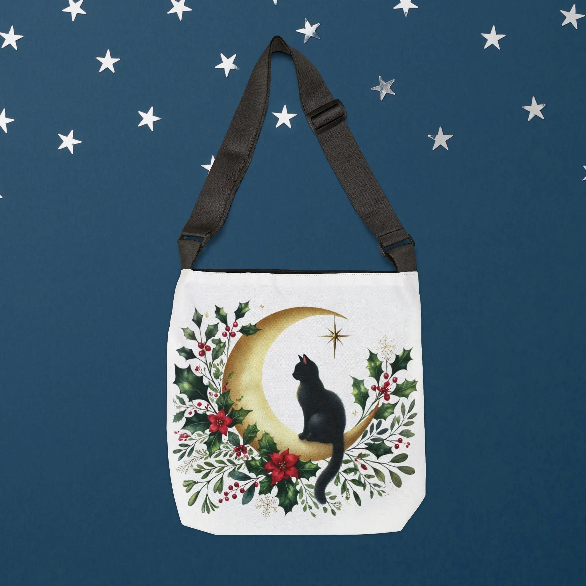 Winter Moon - Cat Lover - Adjustable Strap Tote Bag