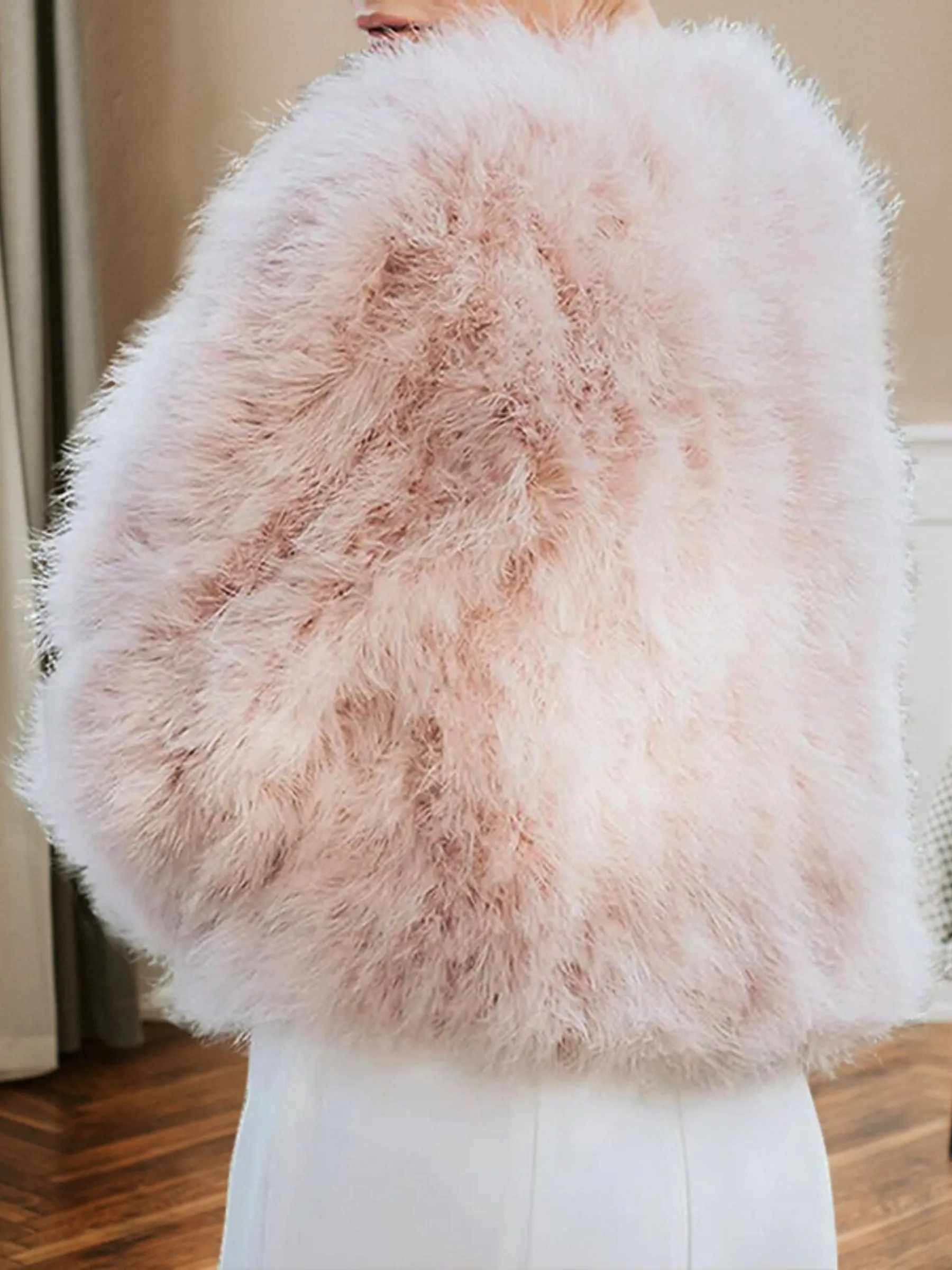 Women Pearl Pink Luxury Faux Fur Warm Bolero Wraps