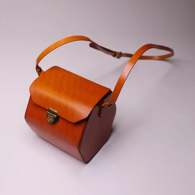 Womens Cube Bag Brown Leather Crossbody Bags Shoulder Bag for Women