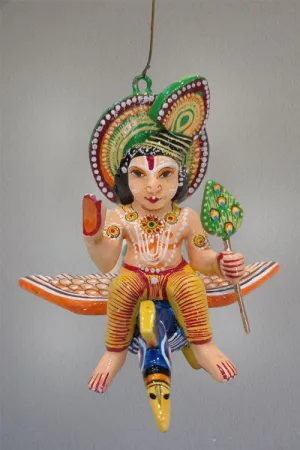 Wooden Flying Lord Kartikeya on Bird