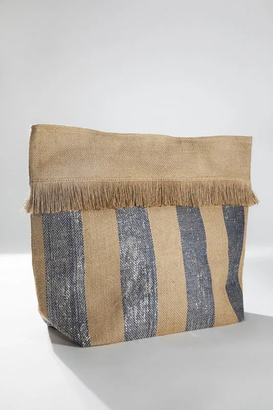 Woven Jute Stripe Metallic Tote Bag summer shoulder bag