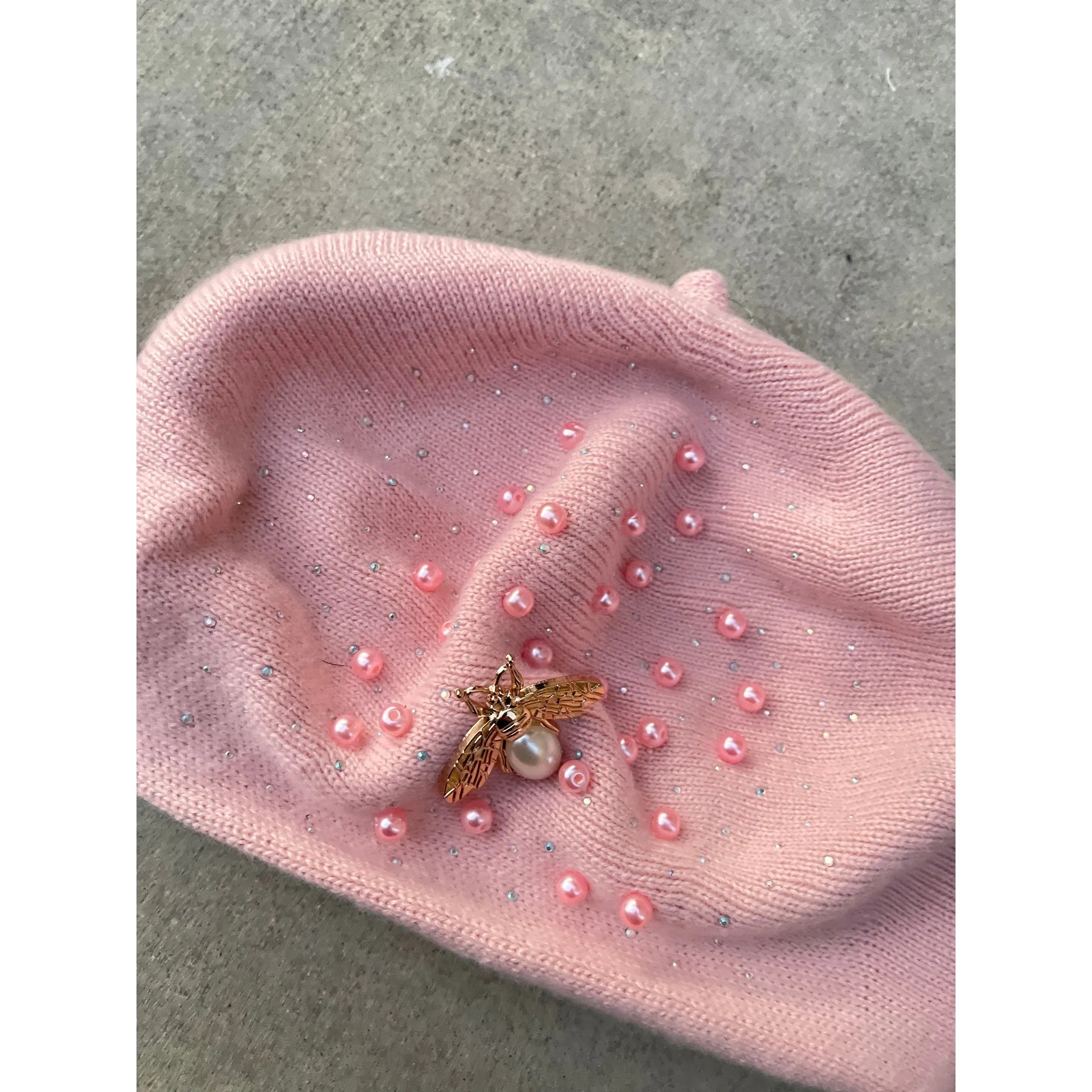 Yeela’s Exquisite Beret - Pink Pearls/Crystals