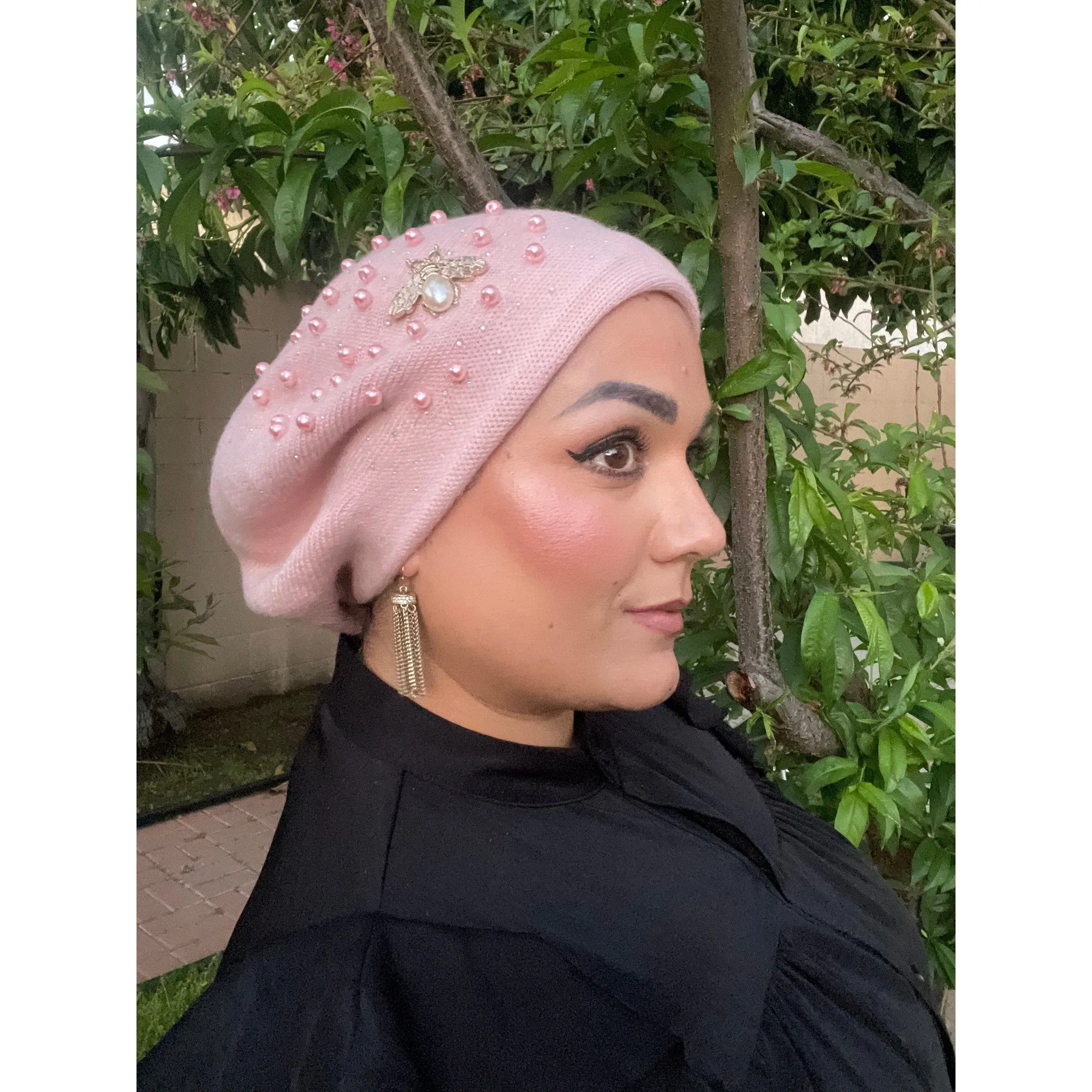 Yeela’s Exquisite Beret - Pink Pearls/Crystals