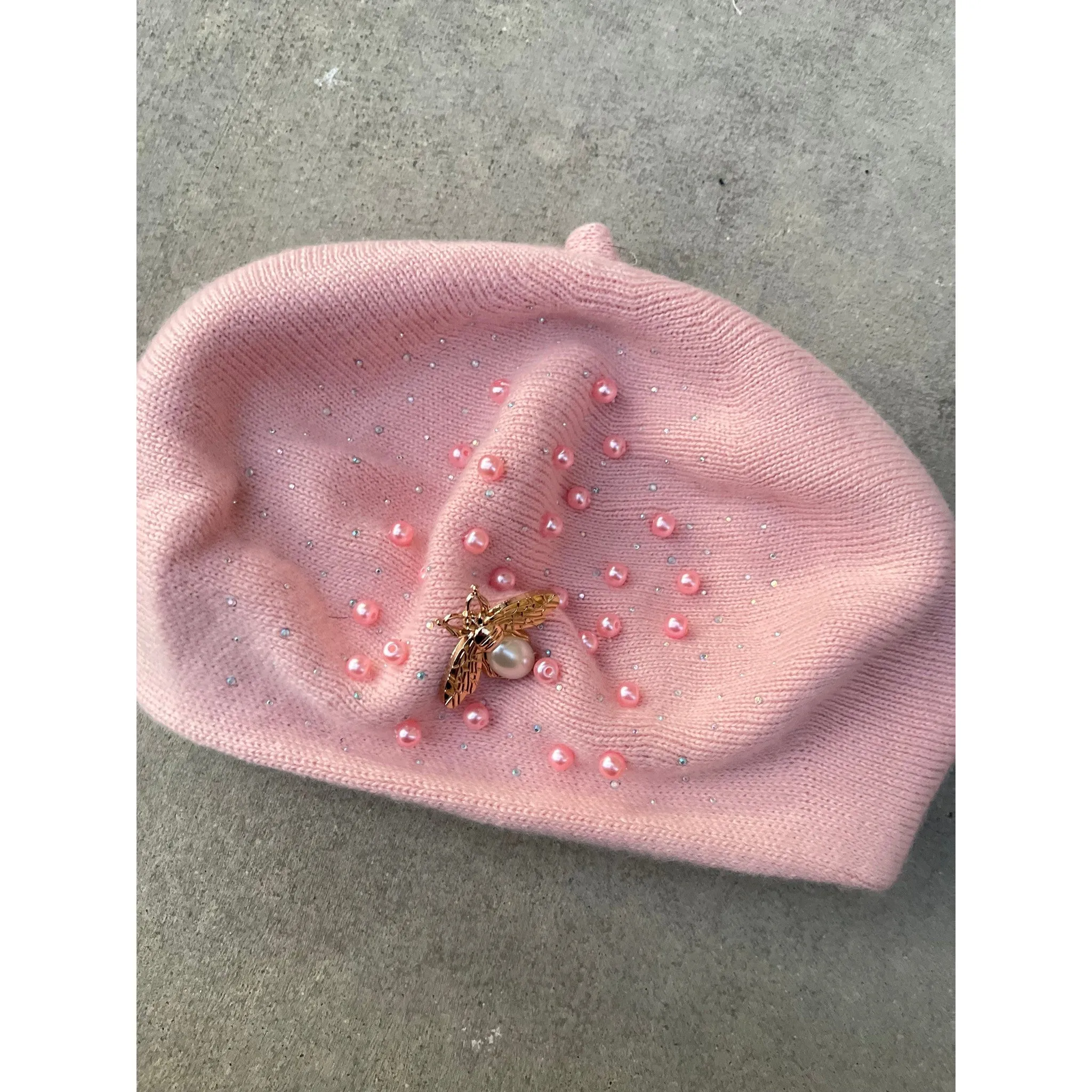 Yeela’s Exquisite Beret - Pink Pearls/Crystals